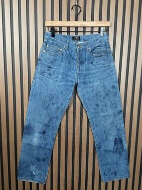 A.P.C. Jeans 28 Womens Blue Button Fly Boyfriend Acid Wash Mid Rise Denim Pants